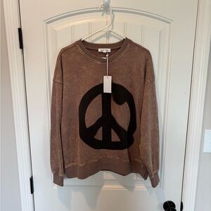Casual Brown Peace Sign Sweatshirt
